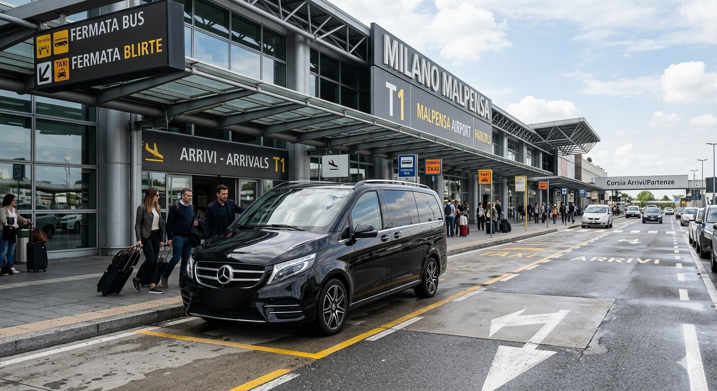 Minivan premium nero Sirianni NCC all'aeroporto di Milano Malpensa